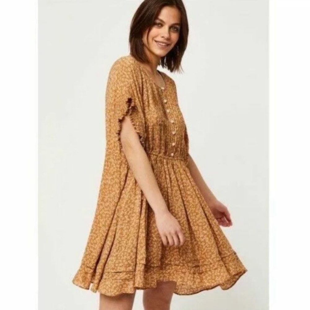 Free People Dress One Fine Day Beige Ditsy Floral Mini